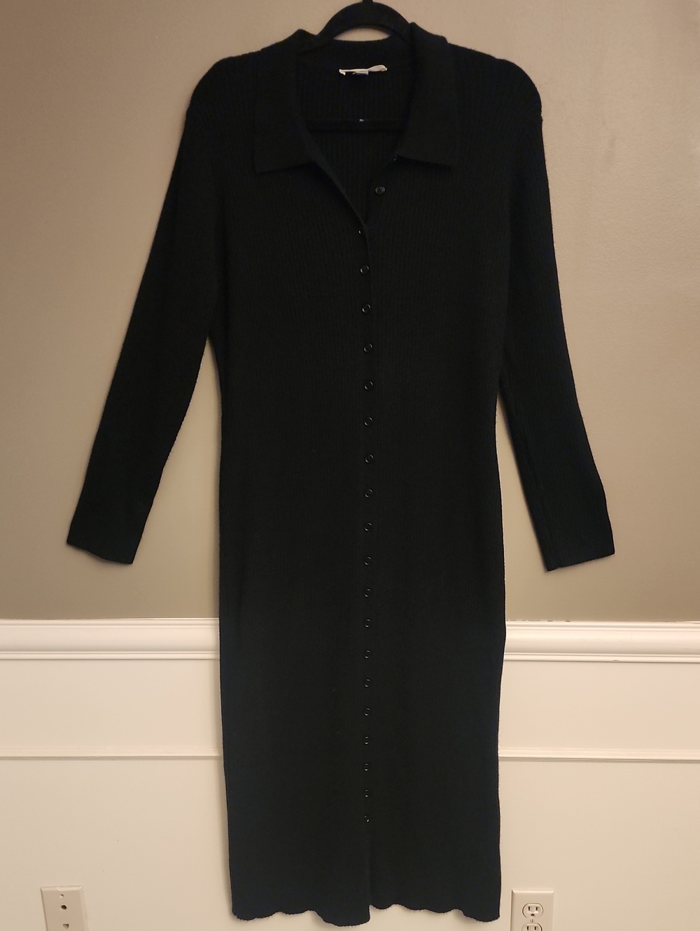 Lucky Brand Black Long-Sleeve Button-Front Knit Dress